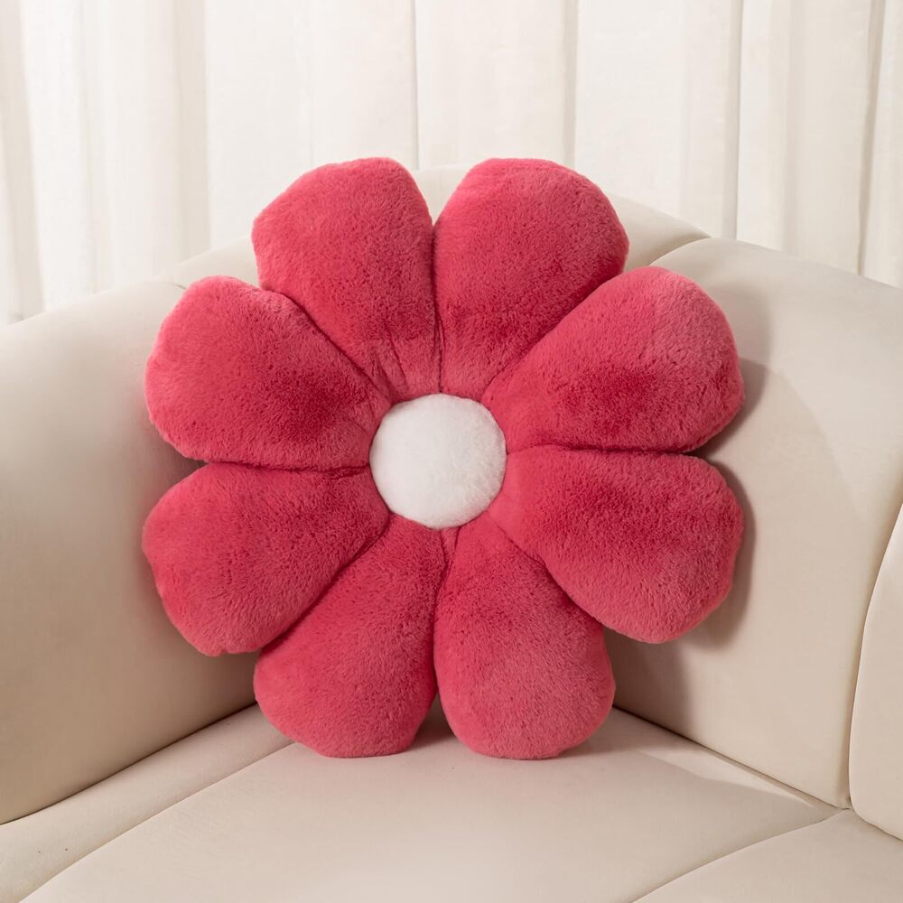 7382 Flower Pillow, 17.7 Inch Rose Red Throw Pillows, Daisy Decorative
